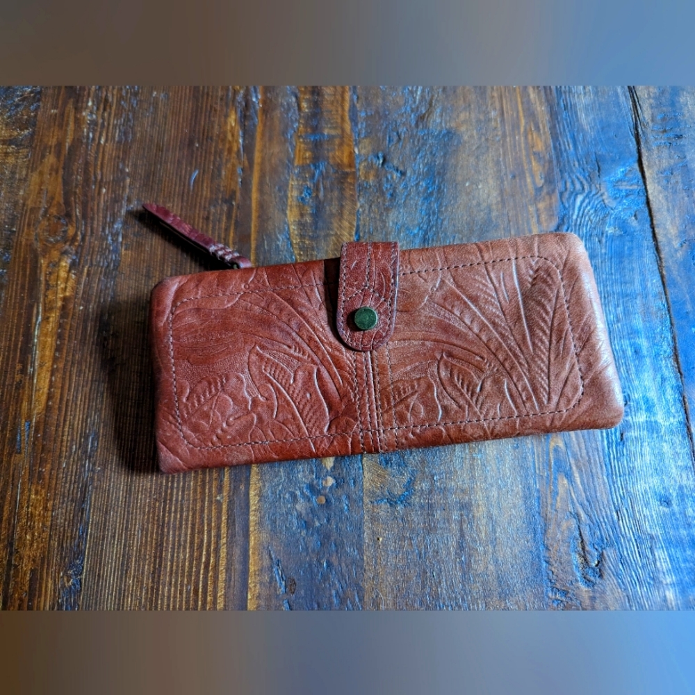 Authentic Leather Wallet w/ Floral Stamping